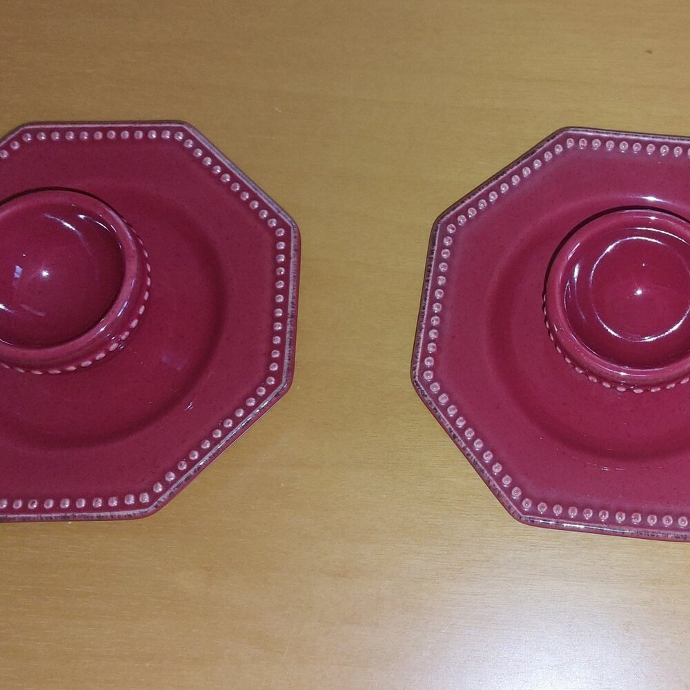 Egg-Cup Saucer 2 pieces Octagonal Stoneware Provence